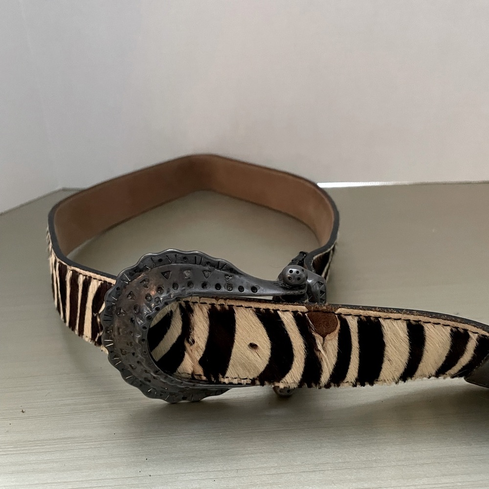 Pony hair belt, zebra pattern